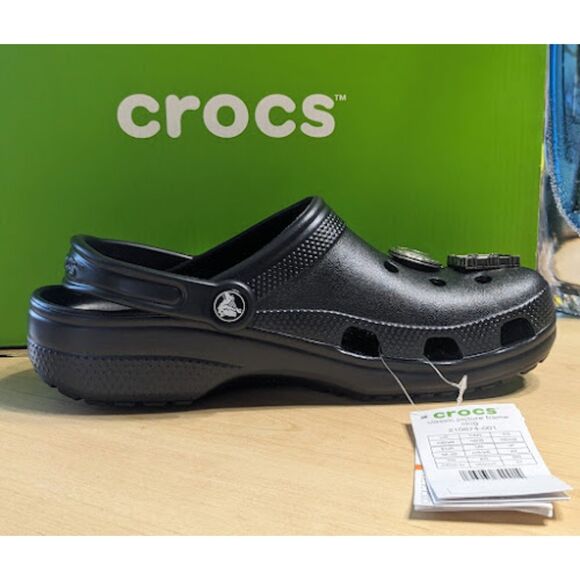 CROCS Classic Black Shimmer Picture Frame Clogs Women's Size 8 NWT - Picture 9 of 12